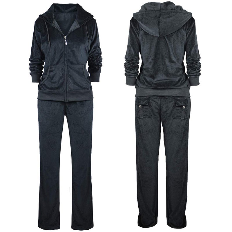 Facitisu Sweatsuits for Women Tracksuit 2 Piece Outfits Velour & Fleece Active Wear Zip-Up Hoodie Sweatpants Sweat Suits Black Medium - Image 4